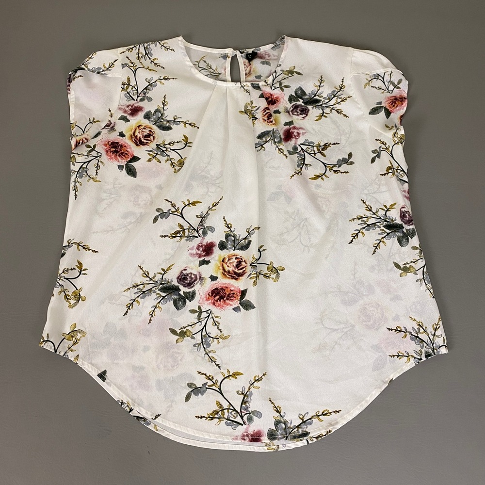 SHEIN Curve Blouse Top Womens 1XL Floral Cap Sleeve White Pink Yellow Round Neck